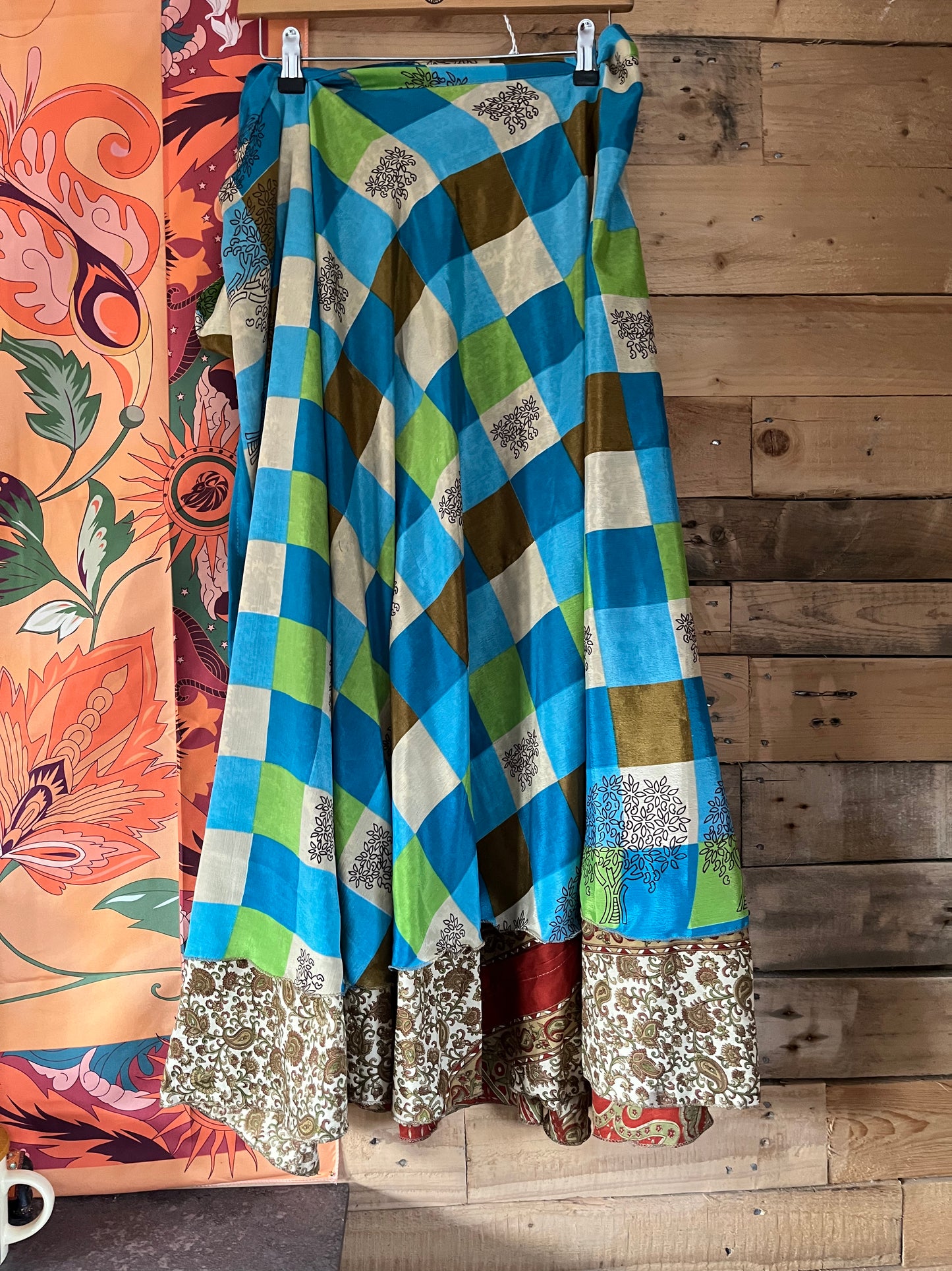 Sari wrap skirt patchwork/paisley