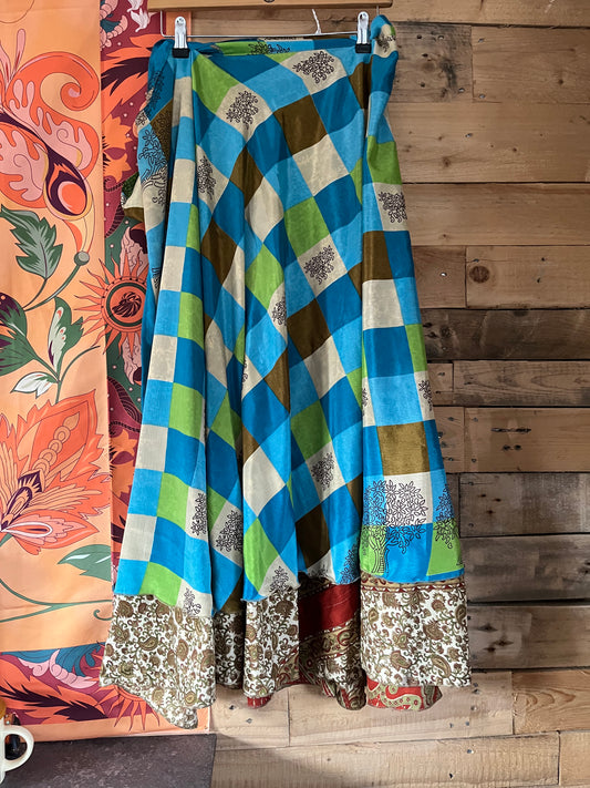 Sari wrap skirt patchwork/paisley